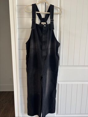 Listicle Black Denim Overalls with Branded Patch